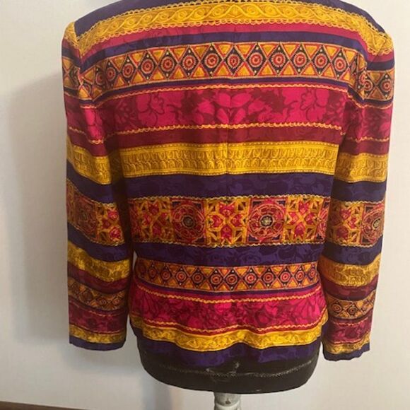 Adrianna Papell Multi-color 100% Silk Geometric Art Blazer, size 16 - Picture 2 of 3
